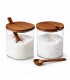 Set Salero y Azucarero de Vidrio con Tapa y Cuchara de Madera, Transparente