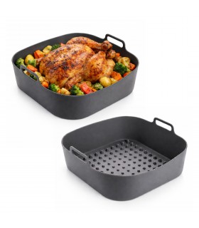 Molde de Silicona Antiadherente para Freidora de Aire, 21x21 cm, Resistente al Calor, Gris