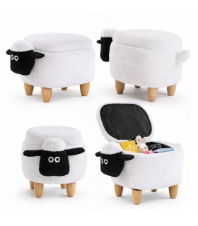 Banco Puff con Almacenaje Diseño Oveja, Tapa Abatible, 63x35x37 cm, Madera