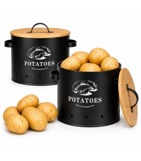 Caja para Patatas con Tapa de Bambú, Ventilado para Almacenamiento, 22.5x28x21.5 cm
