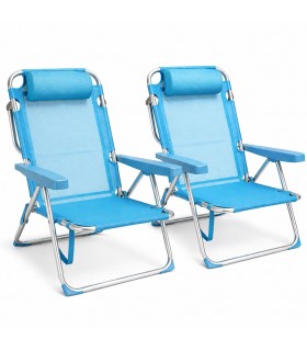 Pack 2 Sillas de Playa Plegables, 4 Posiciones, Refuerzo Antivuelco, Reposacabezas, Textileno, Turquesa, 48x62x85 cm