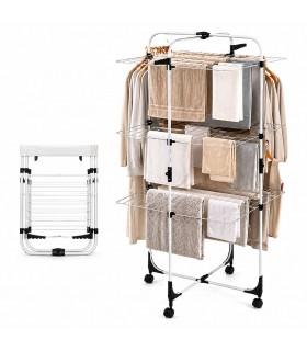 Tendedero Vertical Plegable de Metal, 62.5x69x135 cm, Ahorro de Espacio, Blanco y Negro