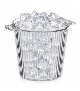 Cubitera para Hielo Transparente 2L con Asas, Diseño Rayas, Plástico Resistente, 21x16.5x17 cm