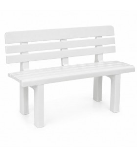 Banco de Jardín Exterior 2 Plazas, 110x52x71 cm, Plástico PP Resistente, Blanco, máx. 130 kg