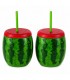 Vaso para Cóctel con Pajita y Tapa Abatible, Diseño de Fruta, Plástico, Reutilizable