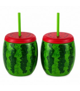 Vaso para Cóctel con Pajita y Tapa Abatible, Diseño de Fruta, Plástico, Reutilizable