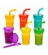 Pack 6 Vasos de Plástico con Tapa y Pajita, 380 ml, Colores Surtidos, Apilables y Reutilizables, 8x17.5 cm