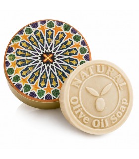 Jabón Natural Artesano de Aceite de Oliva en Lata Decorativa con Diseño Mosaico Aleatorio, 100g, Sin Parabenos