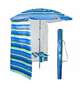 Sombrilla Playa Ø210 cm con Mesa Plegable y Parasol Lateral, UV50, Antiviento, Tejido Oxford, 28/32 mm, Multicolor