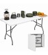Mesa de Resina Plegable Rectangular, 180x70x74 cm, Blanco y Gris, Metál, Asa Integrada, Máx. 100 kg
