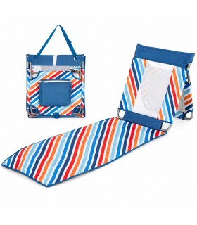 Tumbona Baja de Playa Plegable con Respaldo, Bolsa Nevera, Poliéster, Multicolor, 175x55x55 cm, hasta 110kg