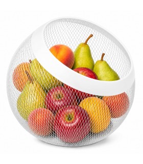Frutero Metálico Redondo de Malla, Multiusos para Cocina, Moderno, 24x21 cm