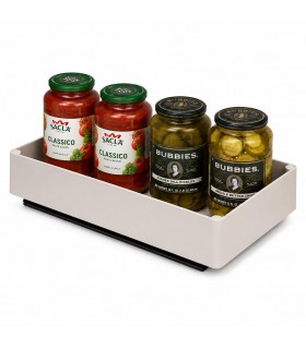 Organizador Deslizante Extraíble para Armarios de Cocina, Telescópica, ABS y Acero Inoxidable, Beige