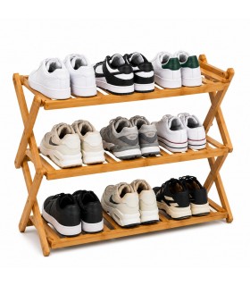 Zapatero Plegable de Bambú, 9 Pares, Color Natural, 70.5x52.5x28.5 cm