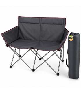 Silla Camping Plegable Doble, 2 Plazas, Acero y Poliéster, Máx 110kg por Asiento, Gris Oscuro, 107x63x88 cm