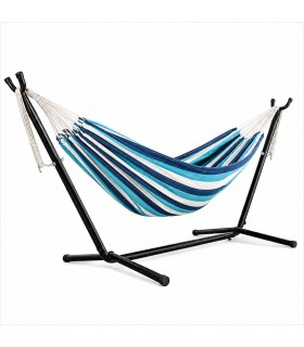 Hamaca Colgante con Soporte, Acero Inoxidable, Portátil, Rayas Multicolor, Máx. 250Kg, 260x108x102 cm