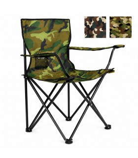 Silla Plegable, Camuflaje en Verde, Acero Inoxidable, 49x48x80 cm, Incluye Bolsa de Transporte