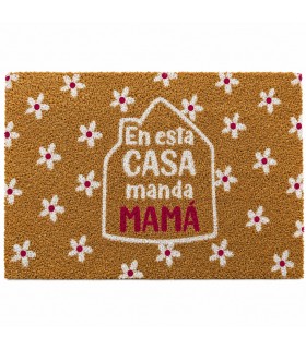 Felpudo de Entrada 70x40 cm, Diseño en Esta Casa Manda Mamá, Fibra de Coco Natural y PVC, Antideslizante