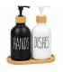 Set de 2 Dispensadores de Jabón de Manos y Lavavajillas, 350 ml, Bambú, Cristal y Plástico, Blanco y Negro, 8.5x16.5x18 cm