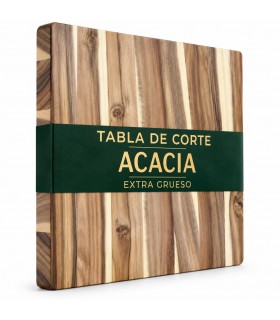 Tabla Cortar Cocina, Madera de Acacia, 35x35x2.5 cm, Diseño a Rayas, Color Marrón